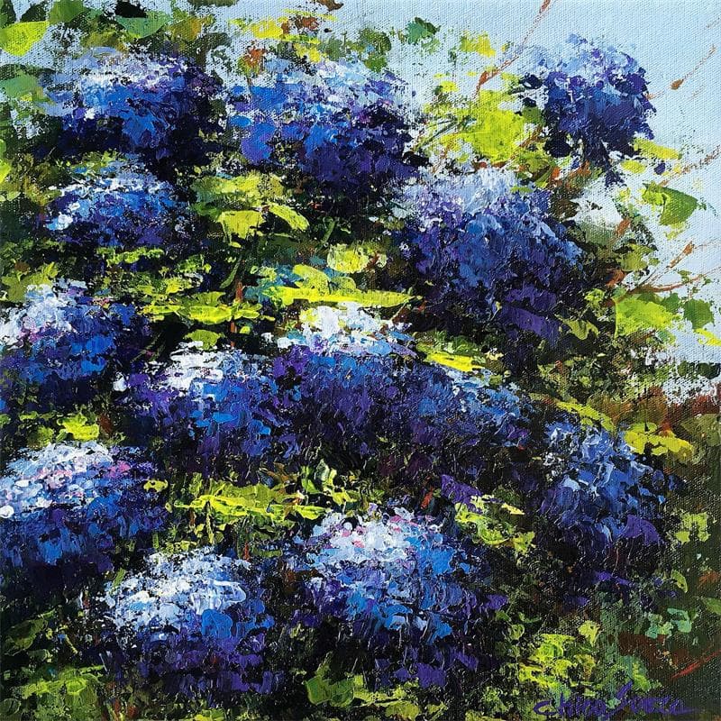 Painting Hortências azuis by Chico Souza | Painting Figurative Landscapes Oil