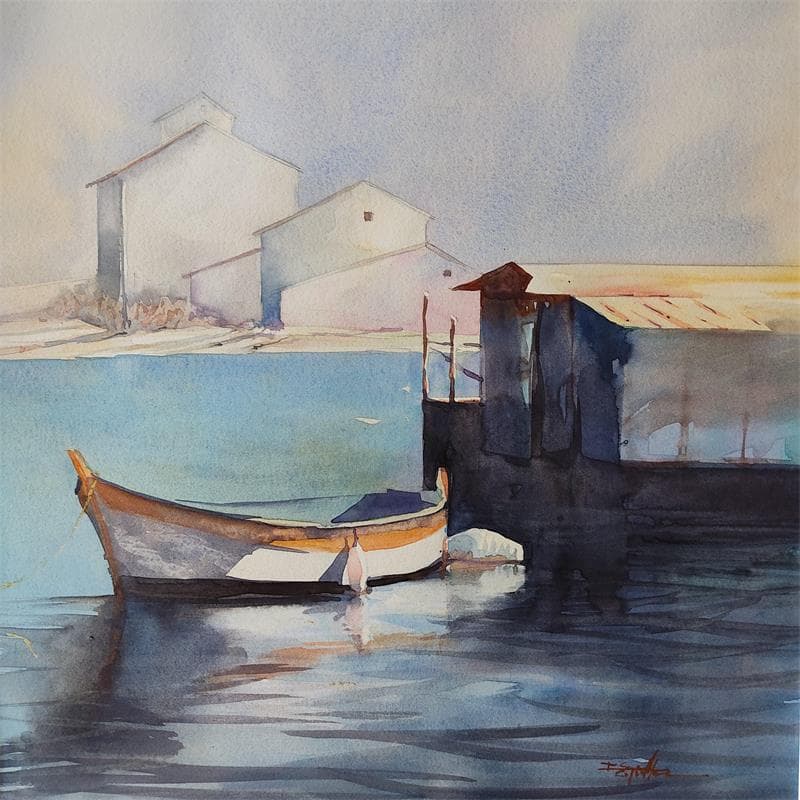 Painting Pointe courte by Seruch Capouillez Isabelle | Painting  Watercolor Marine