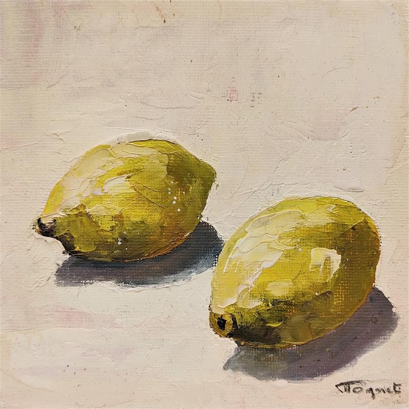 Painting 2 citrons by Tognet | Painting Figurative Still-life Oil