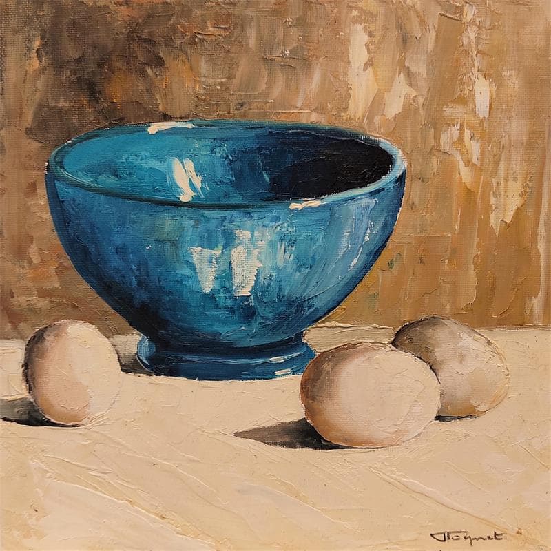 Painting Bol et oeufs by Tognet | Painting Figurative Oil still-life