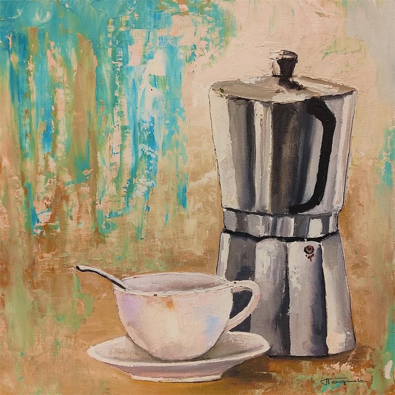 Painting Cafetière italienne by Tognet | Painting Figurative Oil still-life