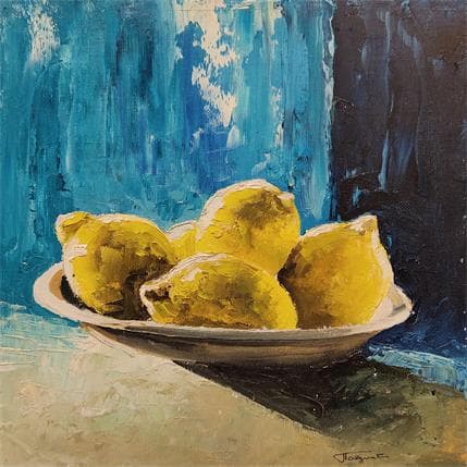 Peinture Assiette de citrons par Tognet | Tableau Figuratif Huile natures mortes