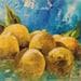 Peinture Citron et turquoise par Tognet | Tableau Figuratif Natures mortes Huile