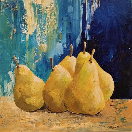Painting Cinq poires by Tognet | Painting Figurative Oil still-life