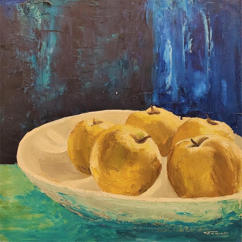Gemälde Coupe de pommes von Tognet | Gemälde Figurativ Stillleben Öl