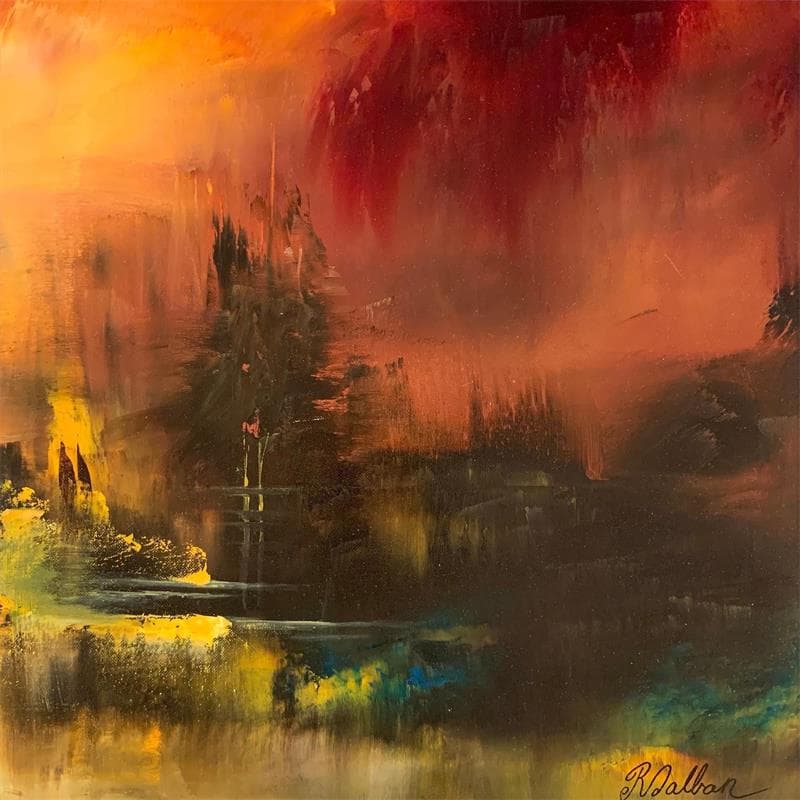Painting Dans la forêt by Dalban Rose | Painting Raw art Landscapes Oil