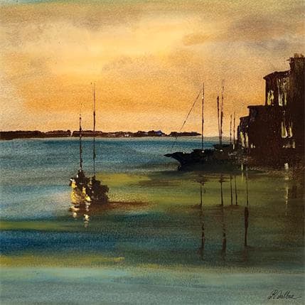 Painting Nuit dans le port 8 by Dalban Rose | Painting Raw art Oil Landscapes