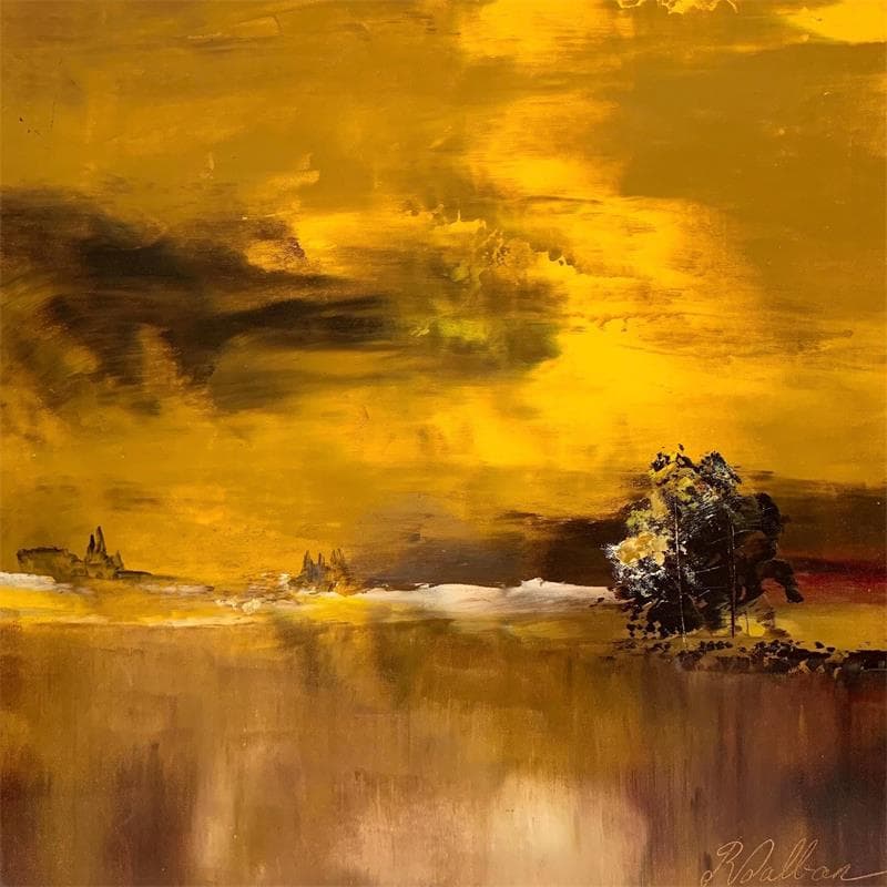 Peinture Soleil 2 par Dalban Rose | Tableau Art Singulier Paysages Huile