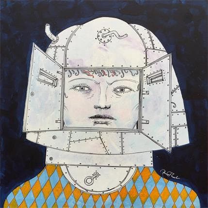 Painting Tin head 17 by Krol Pawel | Painting Figurative Mixed Portrait