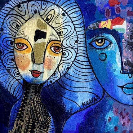 Painting Amour nocturne by Ketfa Laure | Painting Raw art Mixed Portrait