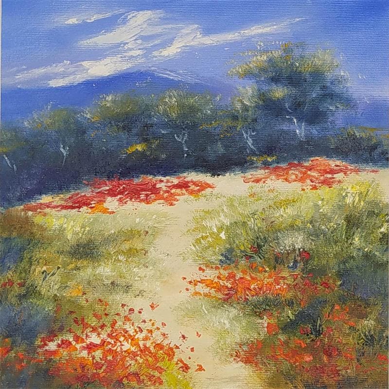 Painting Plaine aux coquelicots by Lyn | Painting Figurative Oil Landscapes