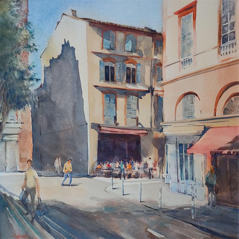 Painting Du côté des carmes by Seruch Capouillez Isabelle | Painting Figurative Watercolor Urban Life style