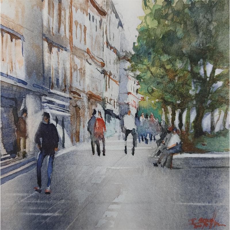 Painting Toulouse 3 by Seruch Capouillez Isabelle | Painting Figurative Watercolor Urban Life style