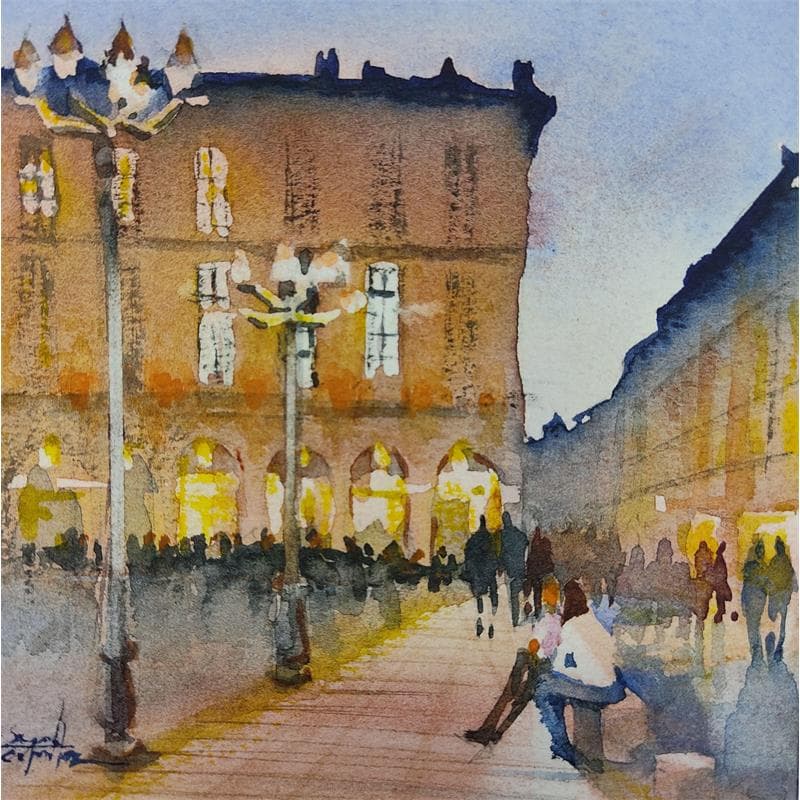 Painting Toulouse 2 by Seruch Capouillez Isabelle | Painting Figurative Watercolor Urban Life style