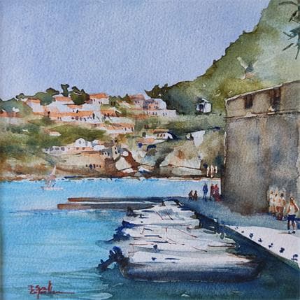 Peinture Au pied de la citadelle par Seruch Capouillez Isabelle | Tableau Figuratif Aquarelle Marine, Scènes de vie