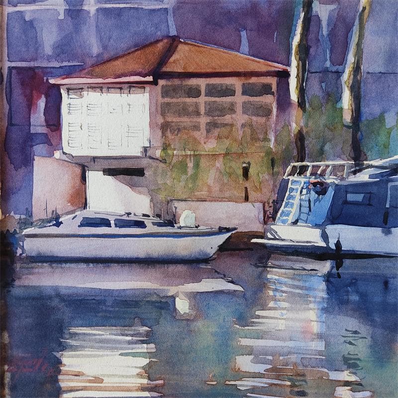 Painting Toulouse Port-Sud by Seruch Capouillez Isabelle | Painting Figurative Watercolor