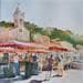 Painting Marché Port-Vendres by Seruch Capouillez Isabelle | Painting Figurative Urban Life style Watercolor