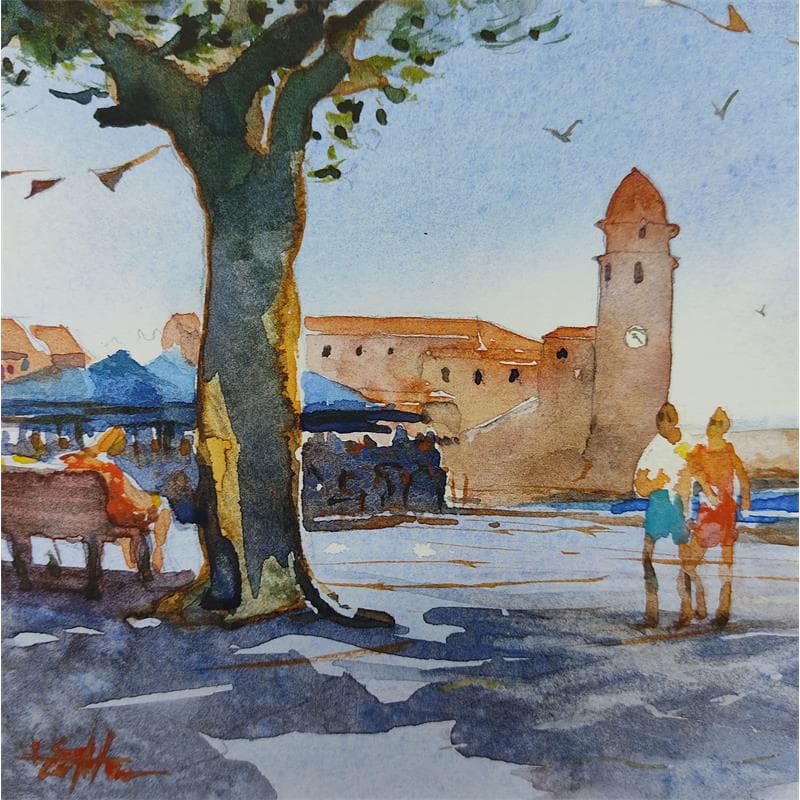 Painting Collioures 2 by Seruch Capouillez Isabelle | Painting Figurative Watercolor Life style