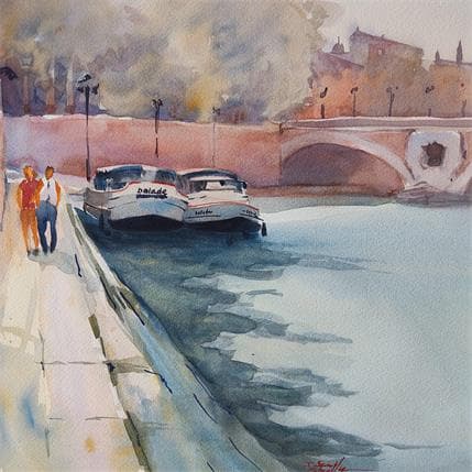 Painting La balade by Seruch Capouillez Isabelle | Painting Figurative Watercolor Life style, Urban