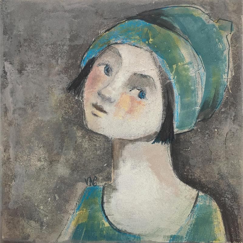 Gemälde Joli chapeau von VAG | Gemälde Figurativ Porträt Acryl