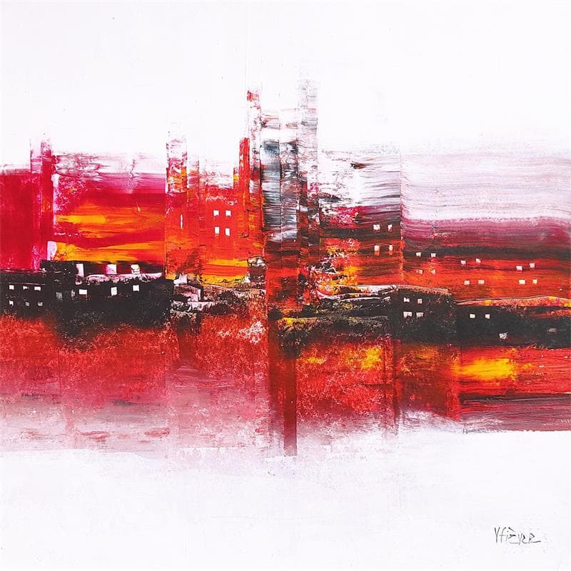 Peinture Paysage urbain en rouge par Fièvre Véronique | Tableau Figuratif Acrylique Vues urbaines