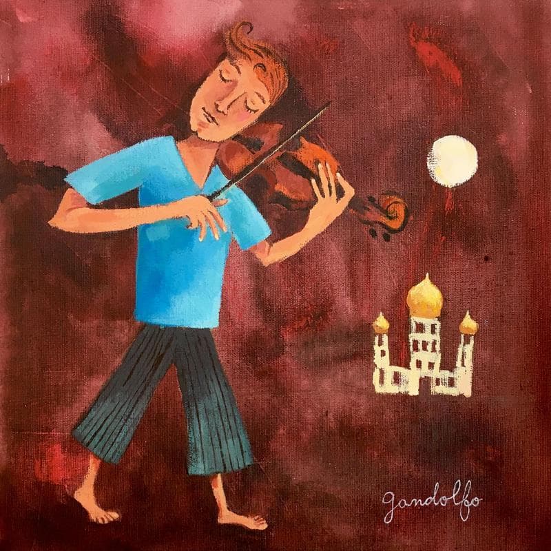 Painting Violinista by Gandolfo Cécilia | Painting Naive art Acrylic Life style