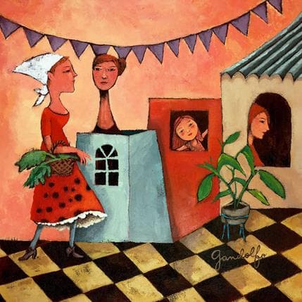 Painting Vecinas by Gandolfo Cécilia | Painting Illustrative Mixed Life style