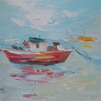 Painting Red boat by Lunetskaya Elena | Painting Figurative Oil Marine