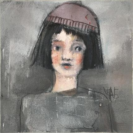 Painting Le chapeau d'hiver by VAG | Painting Figurative Mixed Portrait