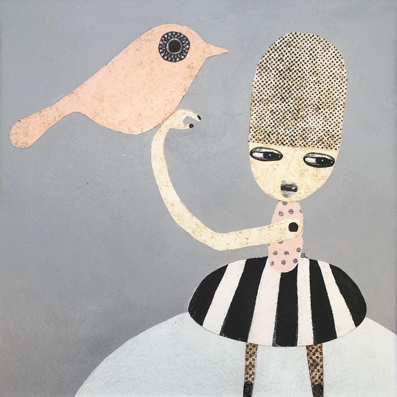 Gemälde Bird song von Lastrina Suzanne | Gemälde Naive Kunst Alltagsszenen Acryl