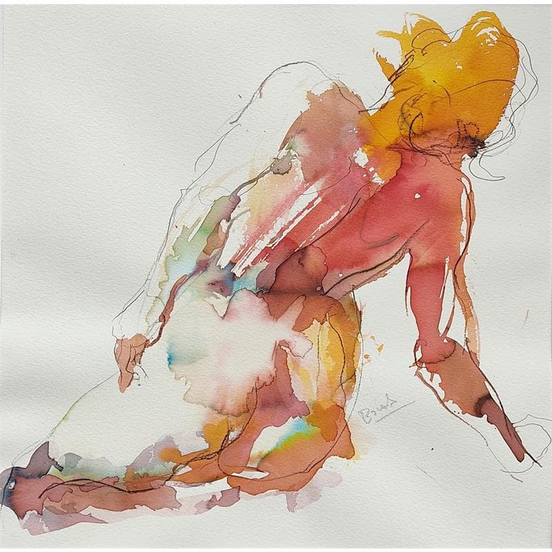 Painting julie de dos by Brunel Sébastien | Painting Figurative Watercolor Nude