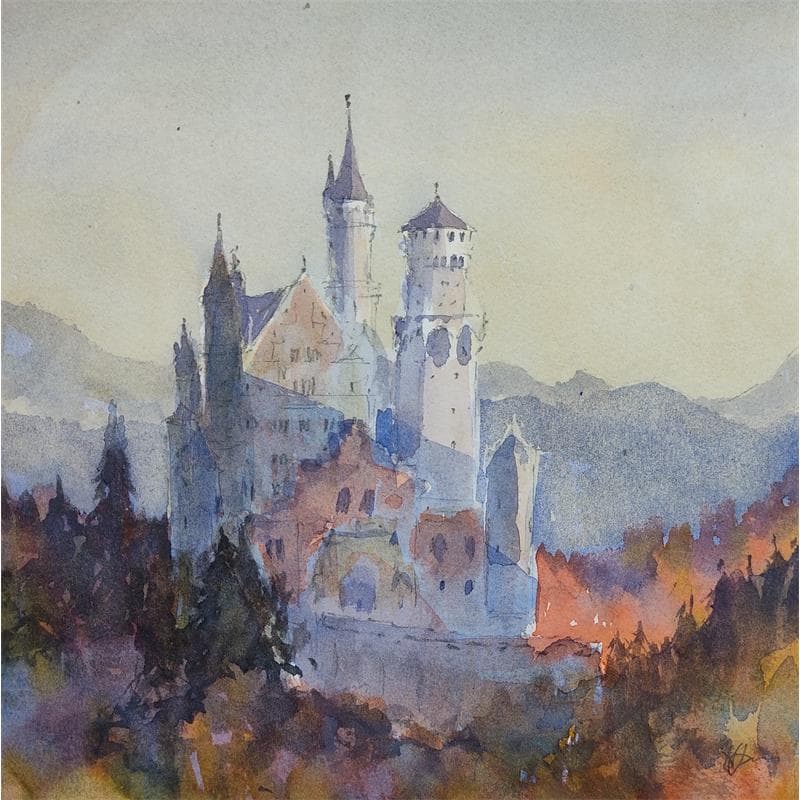 Painting Schloss by Jones Henry | Painting Figurative Watercolor Landscapes