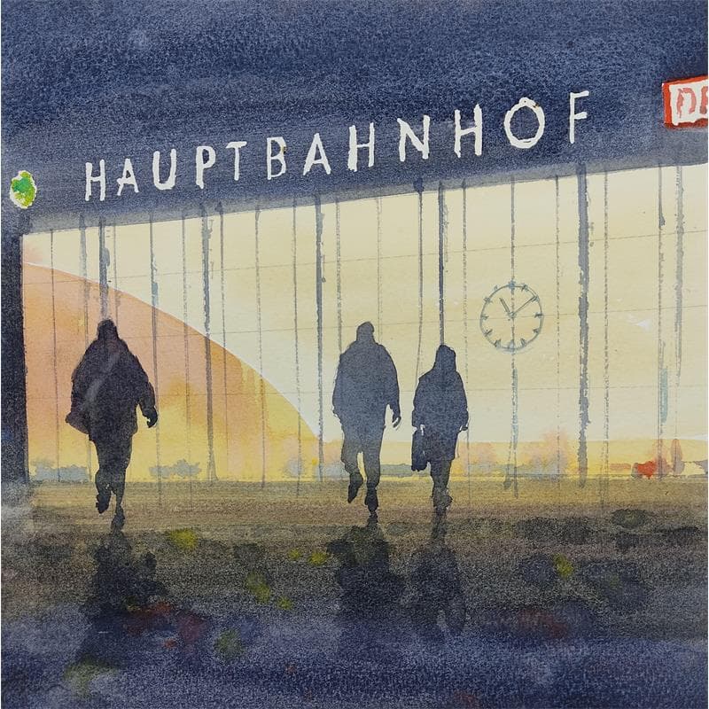 Peinture Koln Hauptbahnhof vista par Jones Henry | Tableau Figuratif Aquarelle Urbain