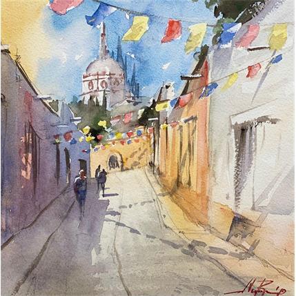 Painting Fiesta by Rubio Nemesio | Painting Figurative Watercolor Landscapes, Life style, Urban