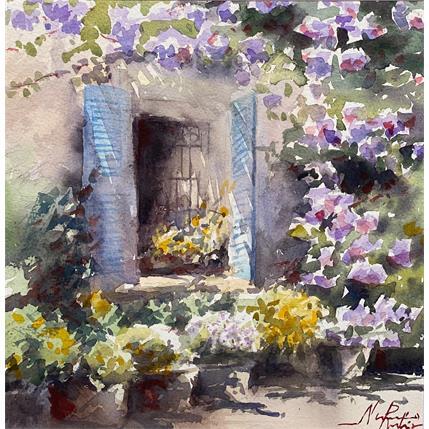 Painting Amarillo entre violetas by Rubio Nemesio | Painting Figurative Watercolor Landscapes, Life style, Urban