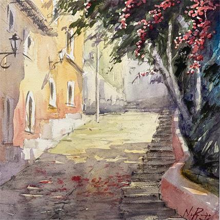 Painting Callevévõn Florido by Rubio Nemesio | Painting Figurative Watercolor Landscapes, Life style, Urban