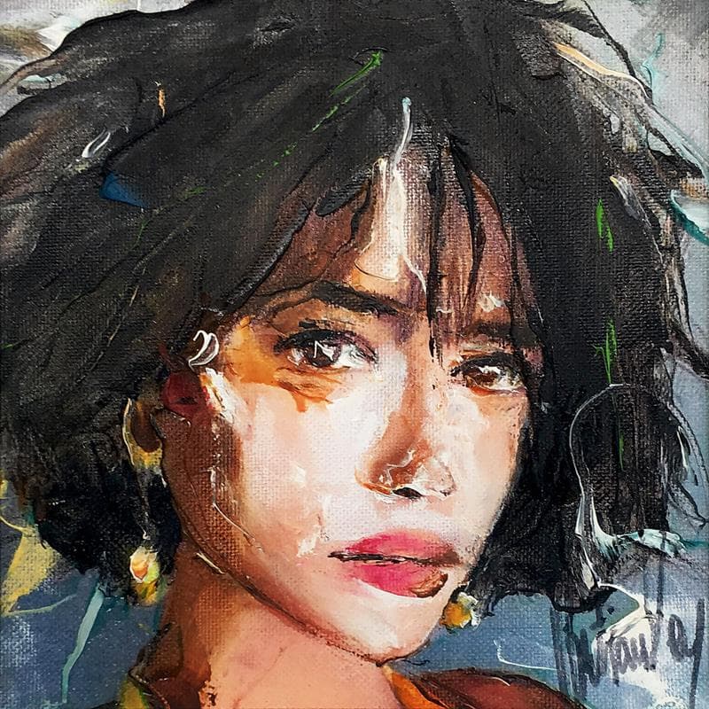 Painting J'attends by Vey Christian | Painting Figurative Oil Portrait