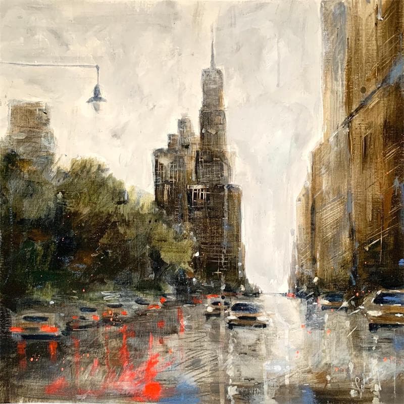 Painting Lower Manhattan by Solveiga | Painting Figurative Acrylic, Oil Urban