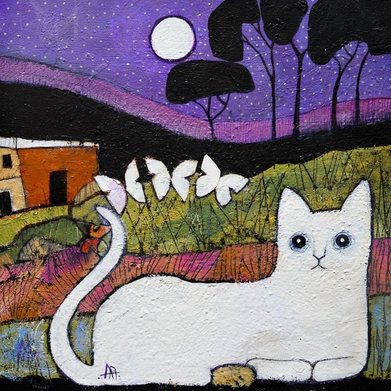 Peinture Gato nocturno par Arias Parera Almudena | Tableau Figuratif Animaux Acrylique