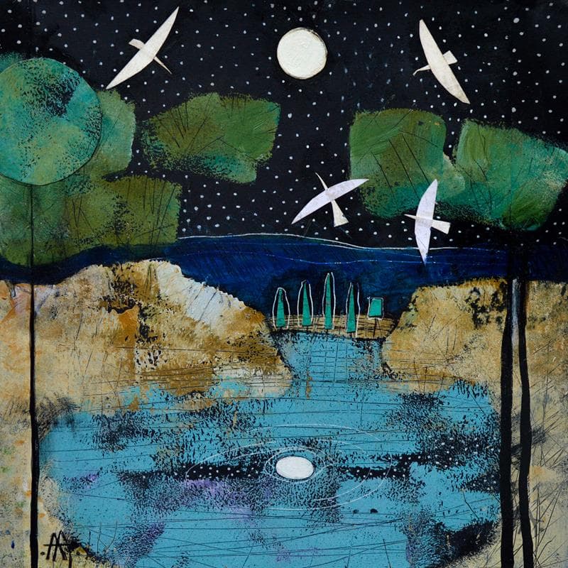 Painting Pajaros de la noche by Arias Parera Almudena | Painting Figurative Acrylic Landscapes