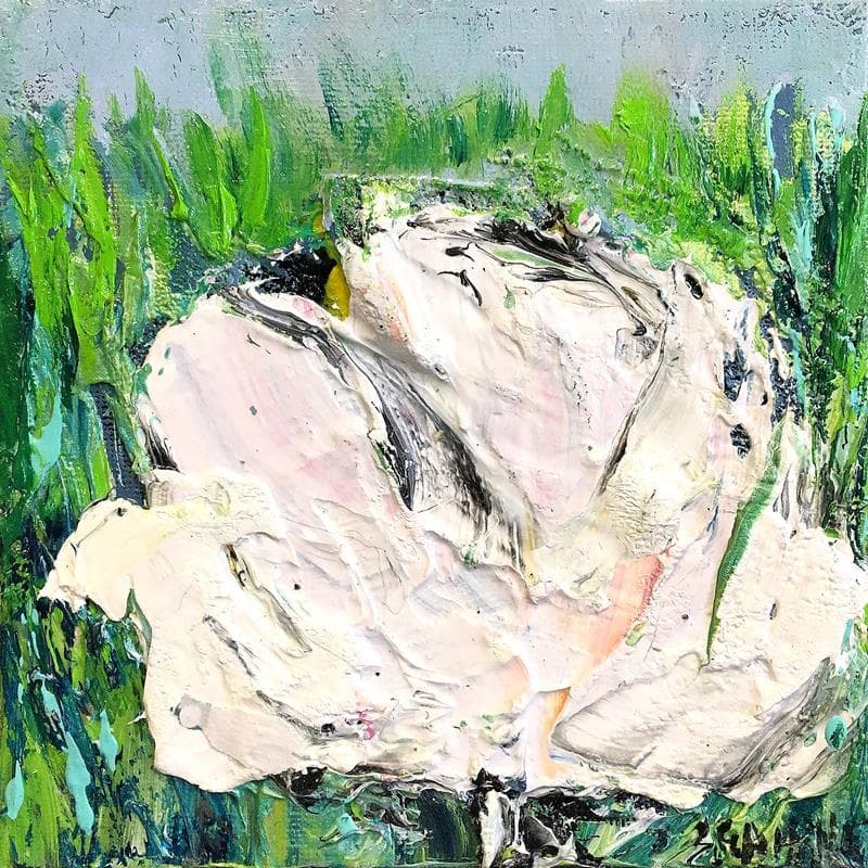 Painting Pivoine blanche by Shahine | Painting Figurative Oil still-life