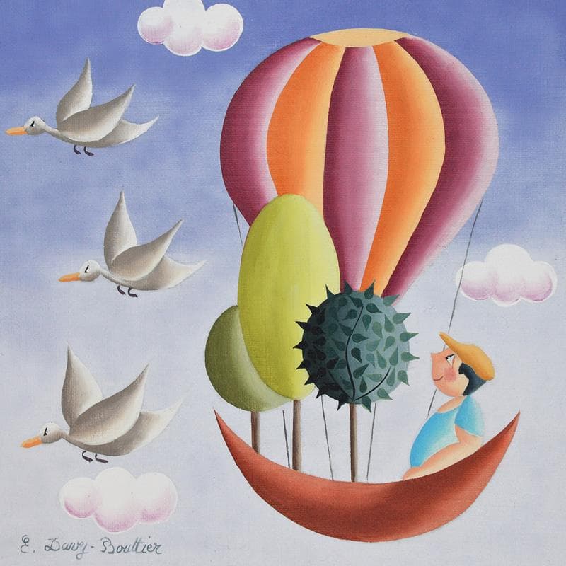 Painting Migration by Davy Bouttier Elisabeth | Painting Naive art Oil Life style