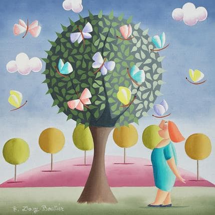 Painting L'arbre des papillons by Davy Bouttier Elisabeth | Painting Illustrative Oil Life style