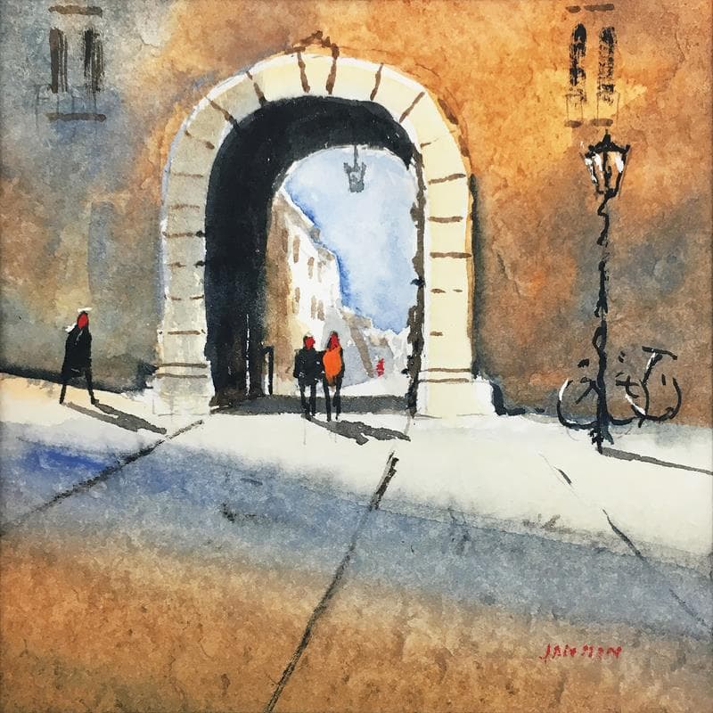 Painting Fabriano by Min Jan | Painting Figurative Urban Watercolor