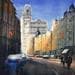 Peinture City walk par Min Jan | Tableau Figuratif Aquarelle Vues urbaines