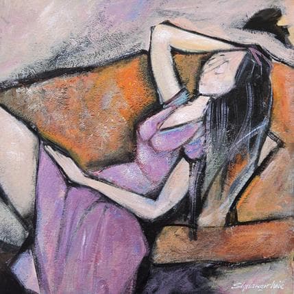 Peinture Femme sur canapé par Signamarcheix Bernard | Tableau Figuratif Mixte scènes de vie