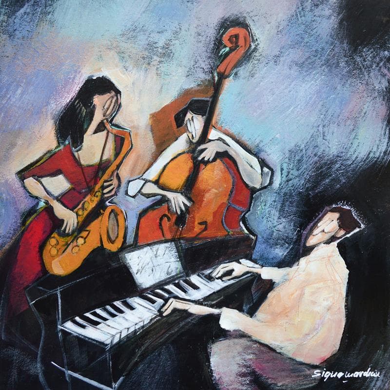 Painting Trio jazz by Signamarcheix Bernard | Painting Figurative Mixed Life style