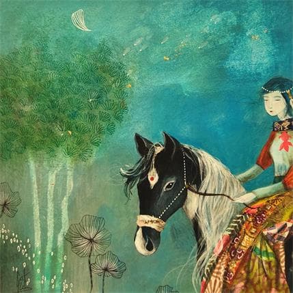 Painting BLACK HORSE by Rebeyre Catherine | Painting Illustrative Mixed Life style