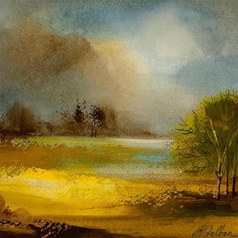Painting Brume du matin by Dalban Rose | Painting Raw art Oil Landscapes
