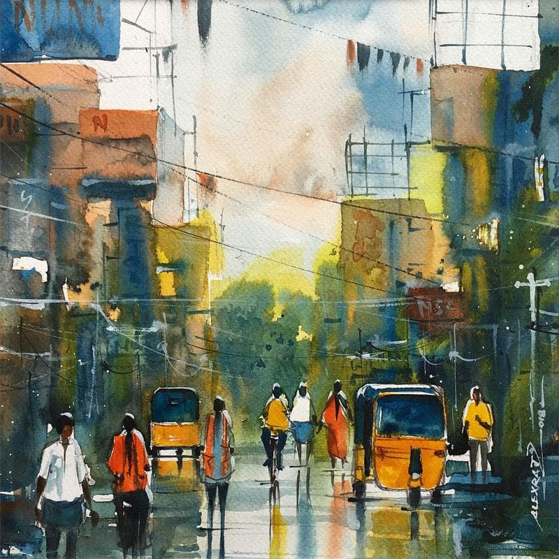 Painting 26 by Alexraj | Painting Figurative Watercolor Urban